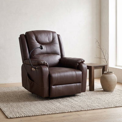 Fauteuil inclinable électrique avec massage Zero Gravity, chaleur lombaire, inclinaison de 139 degrés, similicuir, capacité de 330 lb, port de charge USB et support pour téléphone, brun