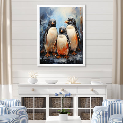 «Winter Feathers Penguin Family» - Art mural pingouin