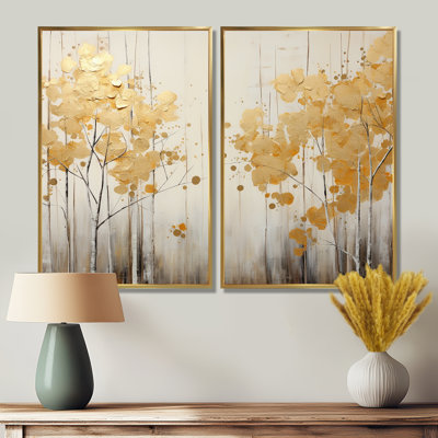Minimalisme, forêt blanche et dorée I - Art mural traditionnel