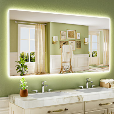 Bathroom LED Mirror with Backlit, Anti Fog Lighted Vanity Mirror with Stepless Dimmable, ETL Listed, IP54 Waterproof, CRI90+, HD Tempered Glass