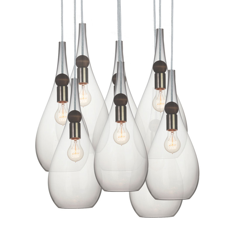 Earth 8 - Light Chandelier, Clear Glass, Nickel Braided Cord, 96" H x 18" W x 18" D