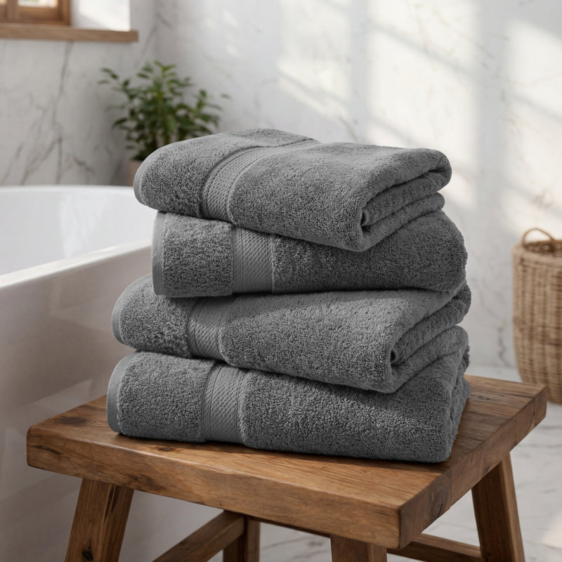 Serviette de bain de luxe en coton égyptien Donald, Gris anthracite