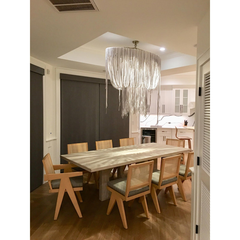 Leather Fringe Chandelier, 43" H x 51" W x 22" D, 4