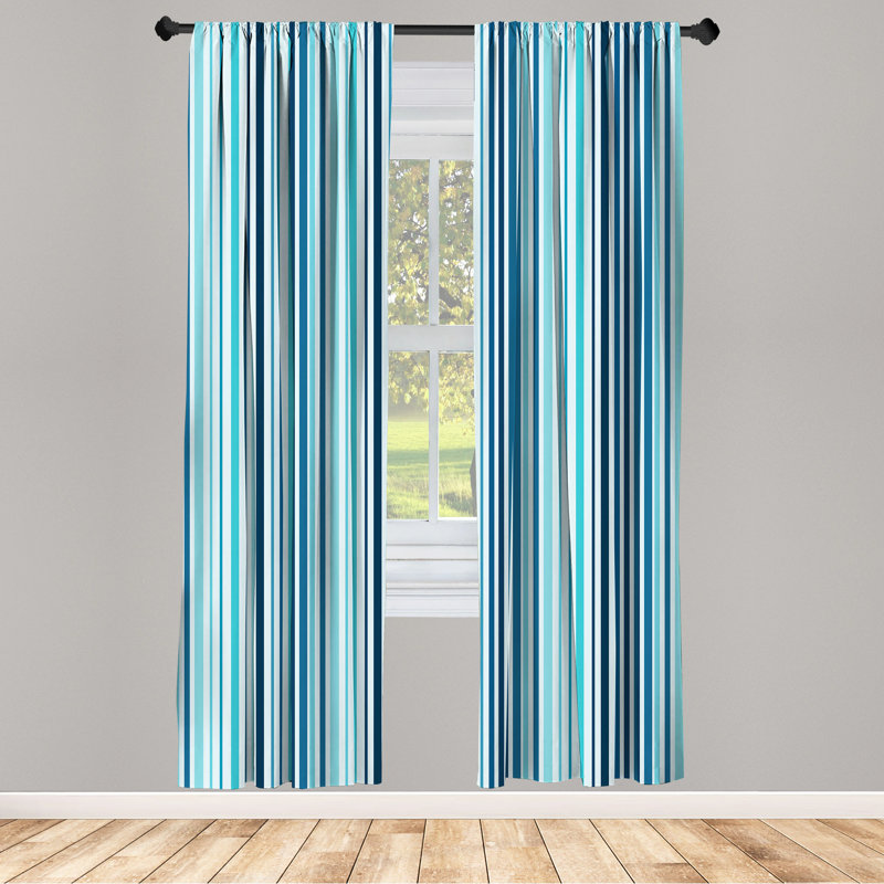 Sky and Dark Blue Striped Polyester Room-Darkening Curtain Panels