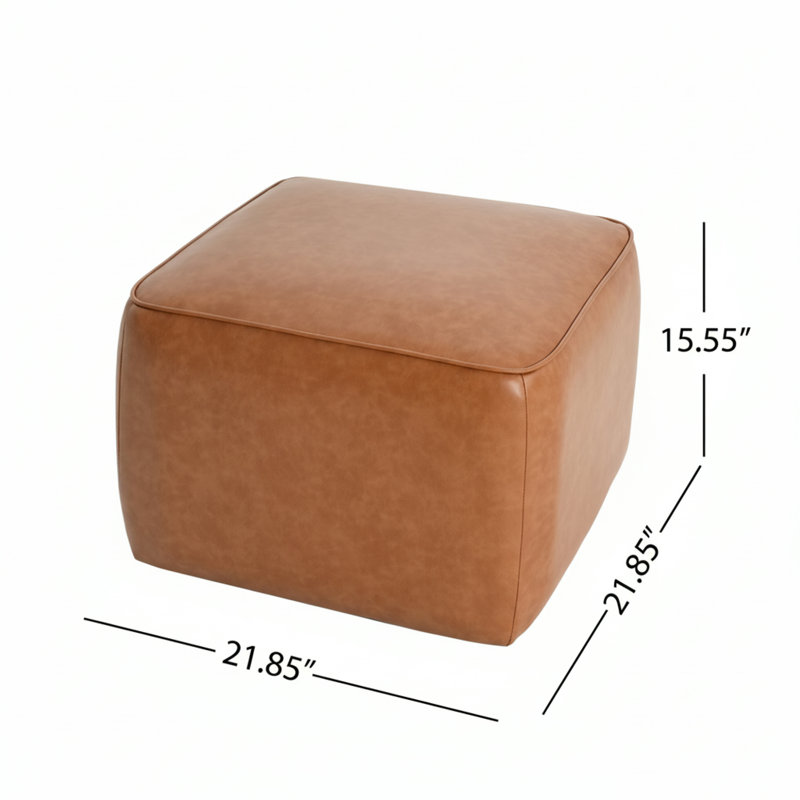  Cube de repose-pieds avec rangement 21 po x 21 po, repose-pieds rembourré en similicuir, table basse minimaliste moderne, brun clair