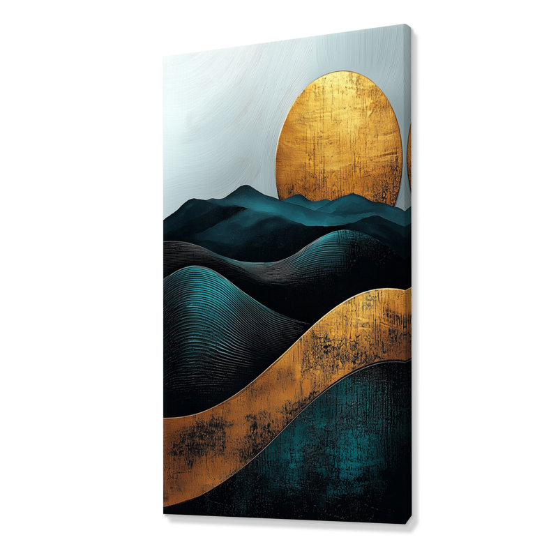«Graue Sunrise On Golden Emerald Mountains Horizon III», art mural montagnes pour le salon, H 60 po x l 28 po, Toile tendue