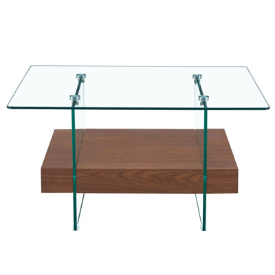 31.4 Inch Modern Two-Tier Square Coffee Table - An Elegant Combination Of Clear Glass And Dark Wood Texture Sticker It Can Be Used Not Only As A Coffe by Brayden Studio