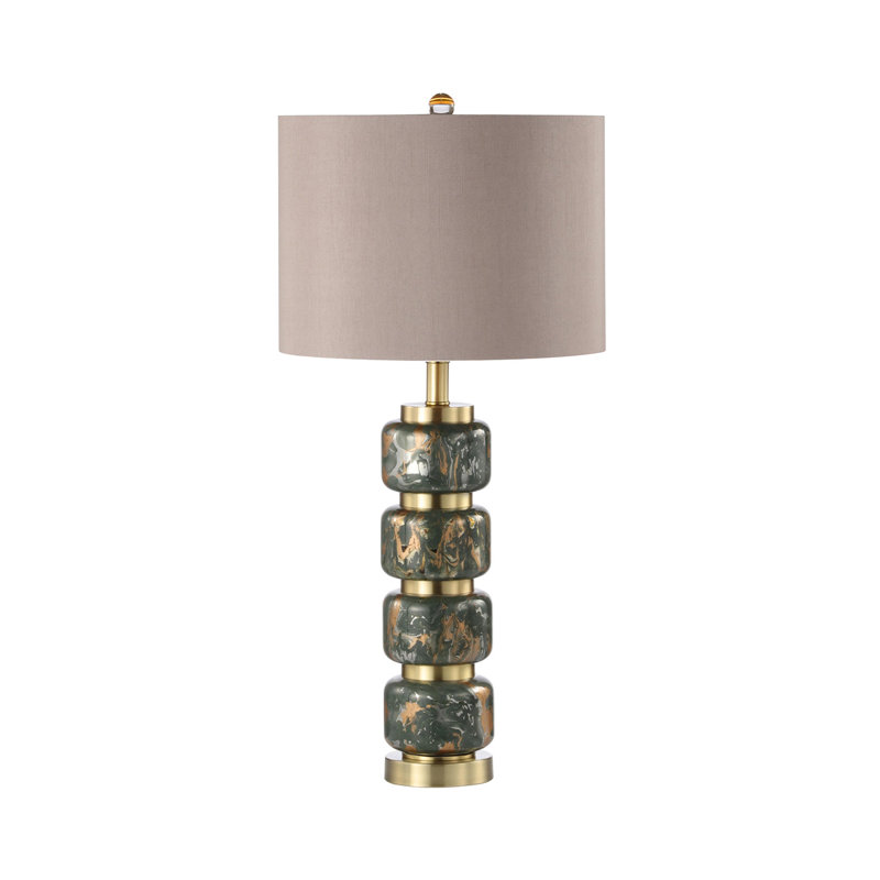 Baldrick 71cm Living Room Table Lamp with Glass Base, Bedside Buffet Lamp with Taupe Faux Shade
