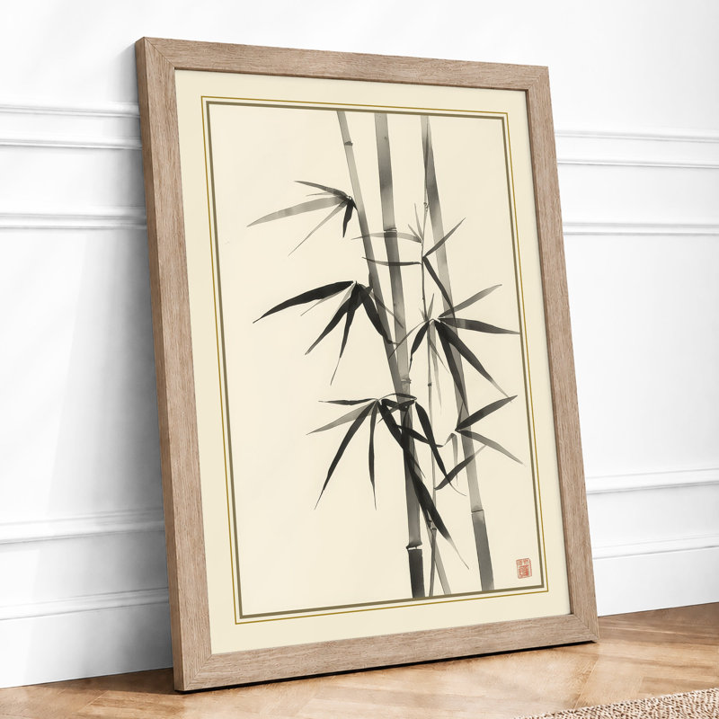 Bamboo in Ink Japandi - Framed Print, Oak, A3 - 42.0 x 29.7 cm