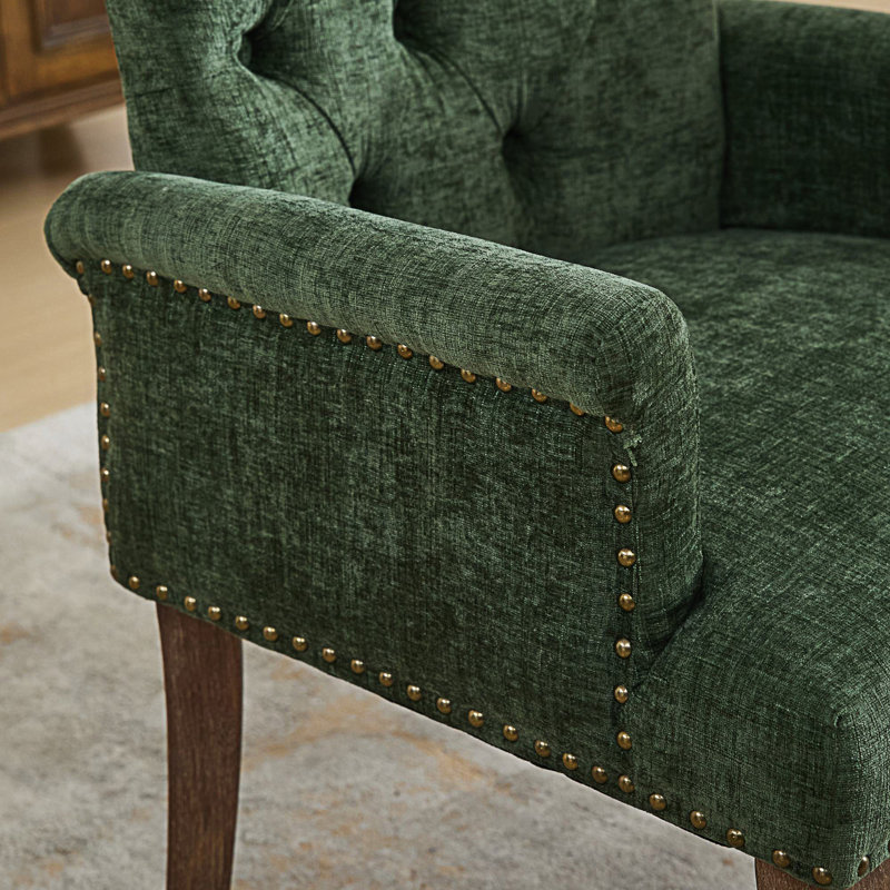 Chaise d'appoint rembourrée avec pieds courbés, Vert olive