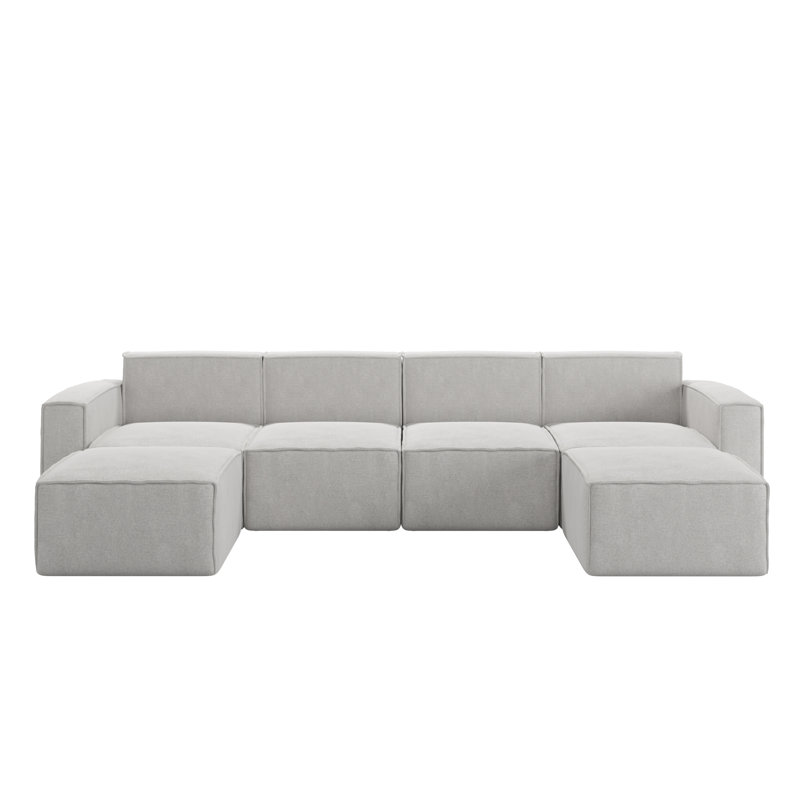 Bridgetown Contemporary 6 Piece Modular Sectional Sofa with 2 Ottomans, Cream 100% Polyester
