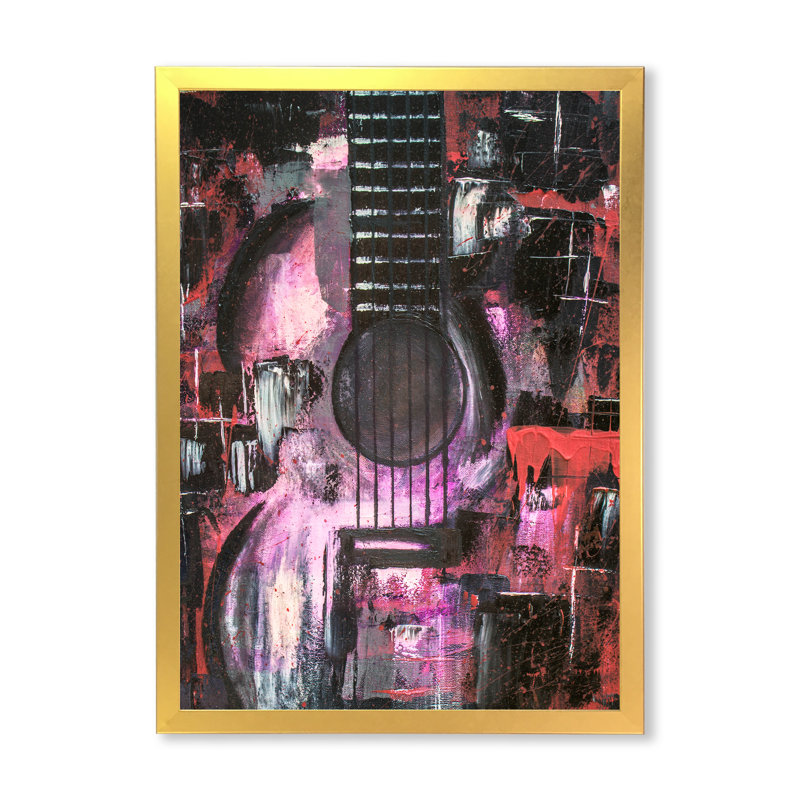 «Purple Music Guitare I», œuvre d'art moderne sur toile, H 20 po x l 12 po x P 1 po, Cadre doré
