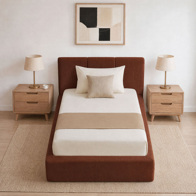 Cadre de lit rembourré en chenille nuage pour lit simple avec tête de lit, sommier à compression, montage facile (sans sommier tapissier)