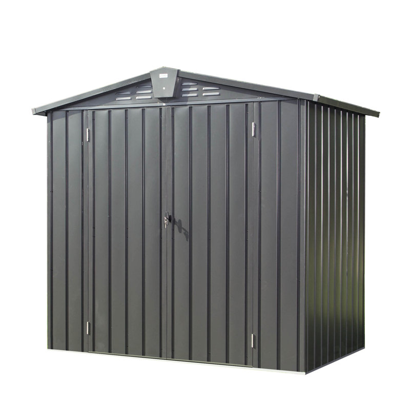Rangement extérieur en métal 6,5 pi x 4,2 pi. Pour le jardin, la cour. Rangez les outils, les tondeuses et les vélos. Verrouillable, ventilé. Rouille. 167 pieds cubes Unité de rangement noire. Galvanisé pour la durabilité. Peut contenir des vélos et des tondeuses.