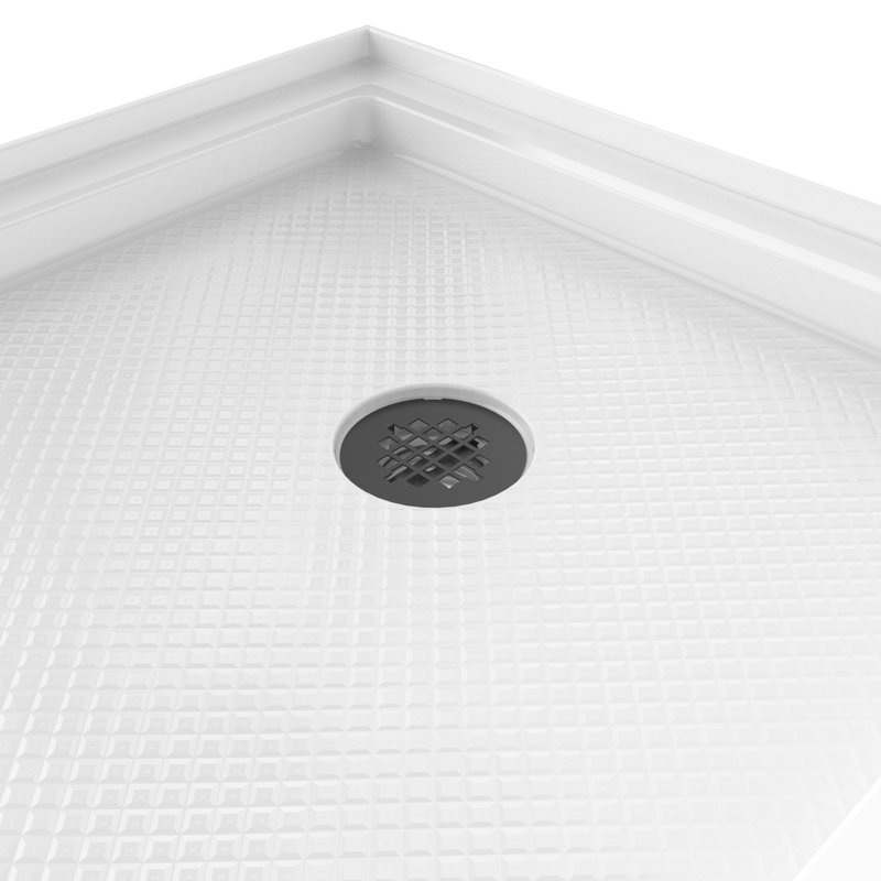 DreamLine SlimLine 32 inch D x 60 inch W x 2 3/4 inch H Single Threshold White Alcove Shower Base with 2 inch Matte Black Right Round Drain