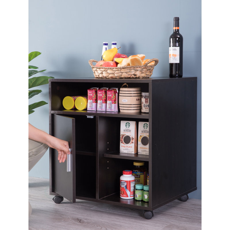 Black Wood Office Storage Stand with Casters