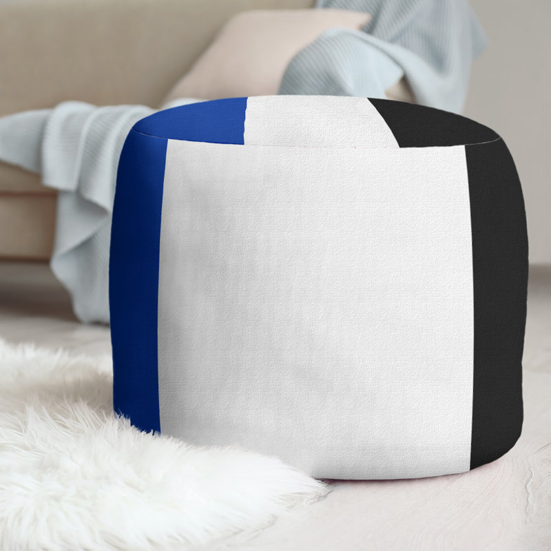 Repose-pieds cubique rond à rayures 20,5", Bleu / blanc / noir
