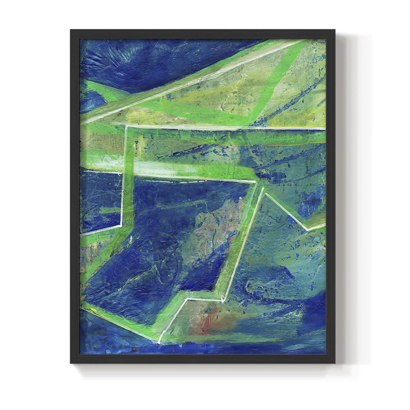 «Geometric in Cool I», reproduction encadrée - bois massif, Noir, H 28 po x l 22 po