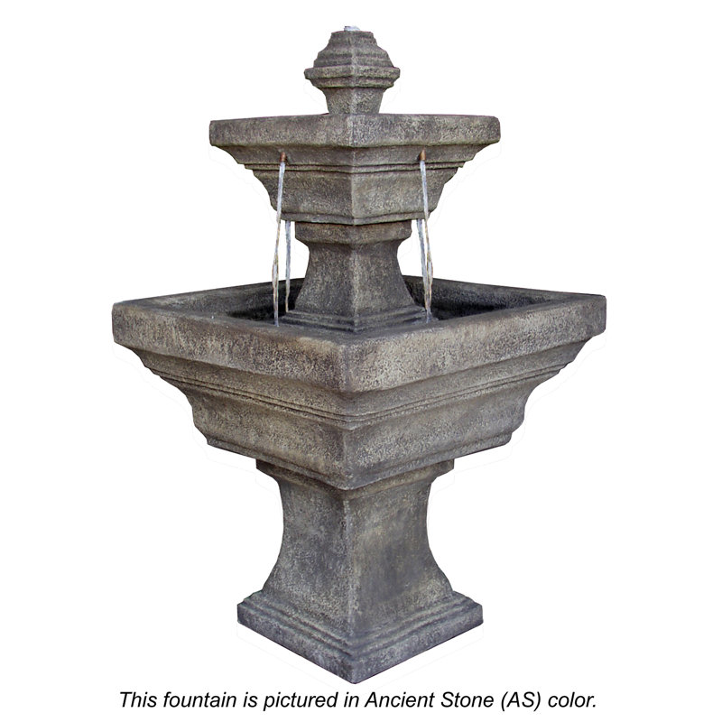 Barcelona Handcrafted Outdoor Concrete / Cement Weather Resistant Floor Fountain, Ancient Stone