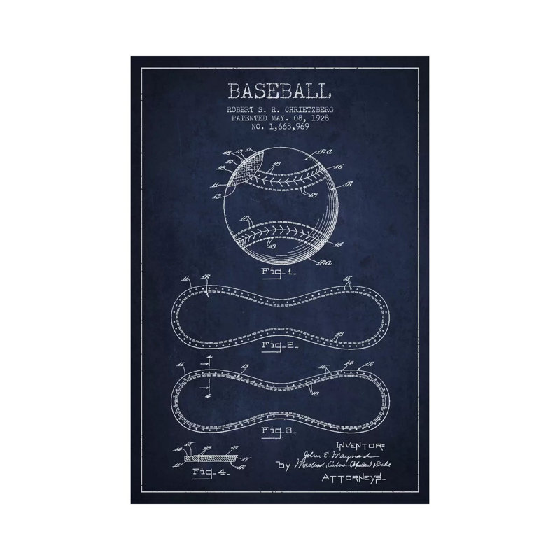 Baseball bleu marine, brevet bleu - giclée sur toile tendue avec châssis, H 18 po x l 12 po