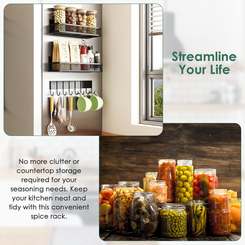 Wall Spice Jar & Rack Set, Black
