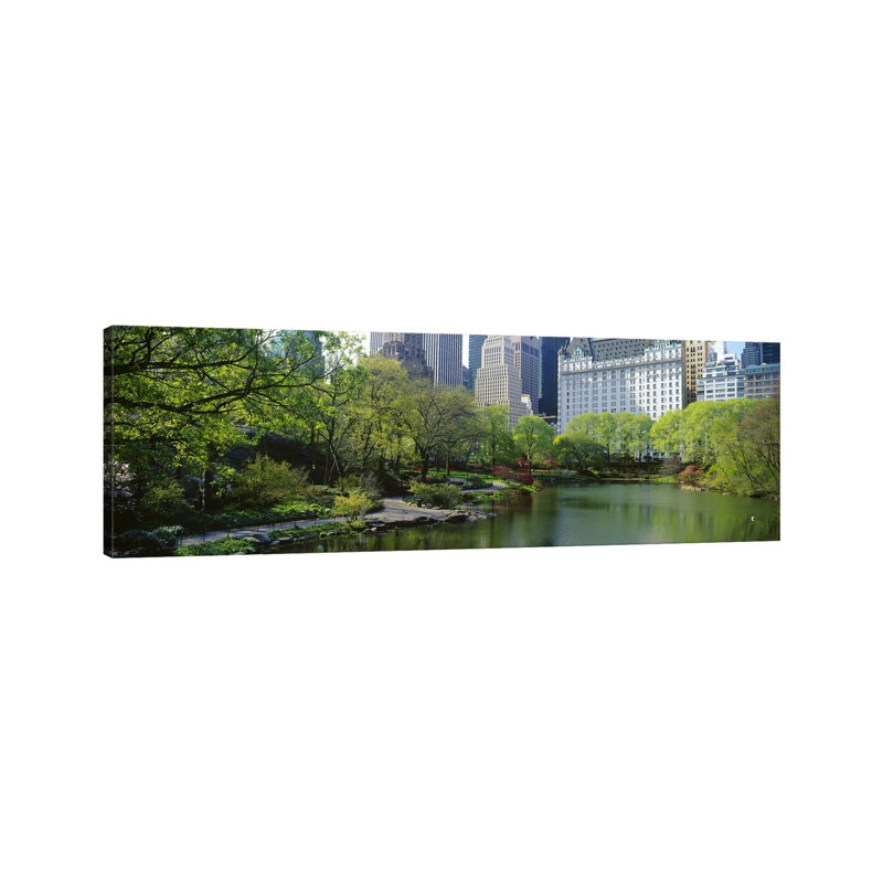 Pond In A PArk, Central PArk South, Central PArk, Manhattan - Wrapped Canvas Panoramic Print