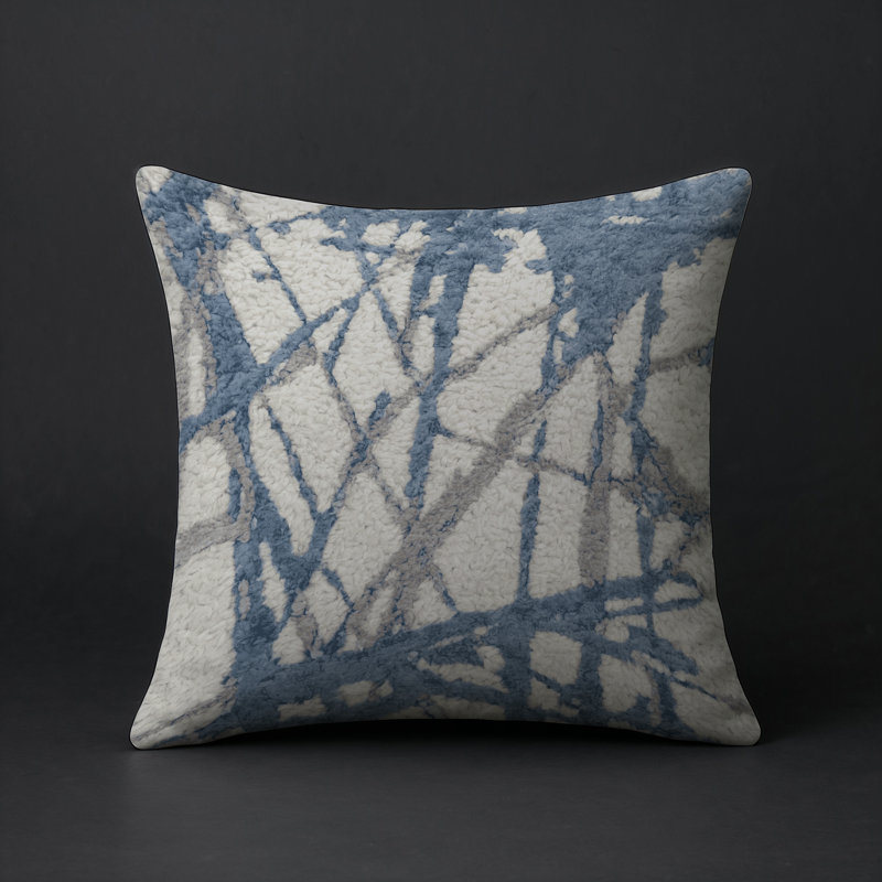 Coussin décoratif intérieur et extérieur Modern, Carré 18 po, Bleu / ivoire / bleu marine abstrait 2