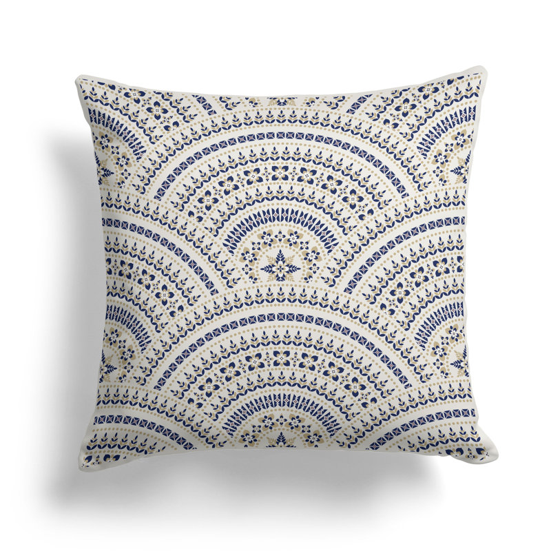 Gridlock Glamour  Square Throw Pillow, Blue/Orange, 16"H x 16"W