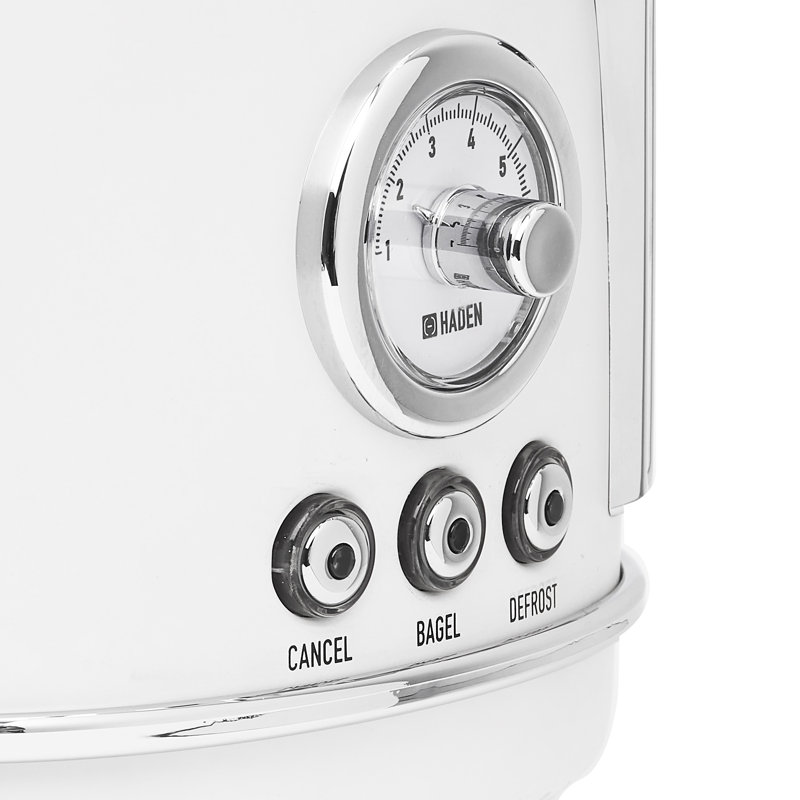 HADEN Chelsea 2 Slice Toaster Wide Slot with Removable Crumb Tray and Control Settings Chrome, Ivory/Chrome