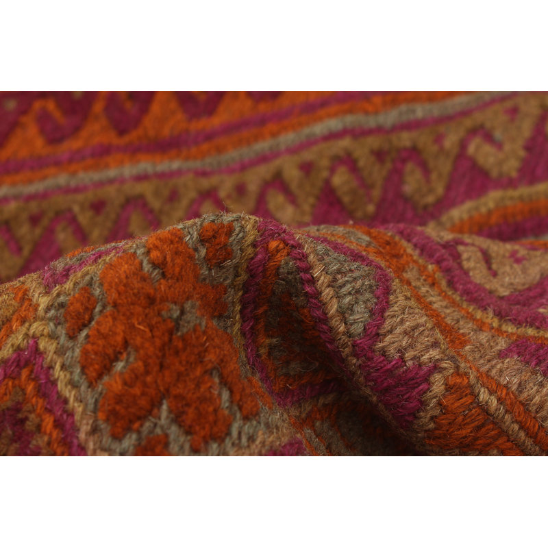 Tapis orange brûlé / mauve noué à la main de conception unique 4 pi 10 po x 6 pi 1 po Joevanni