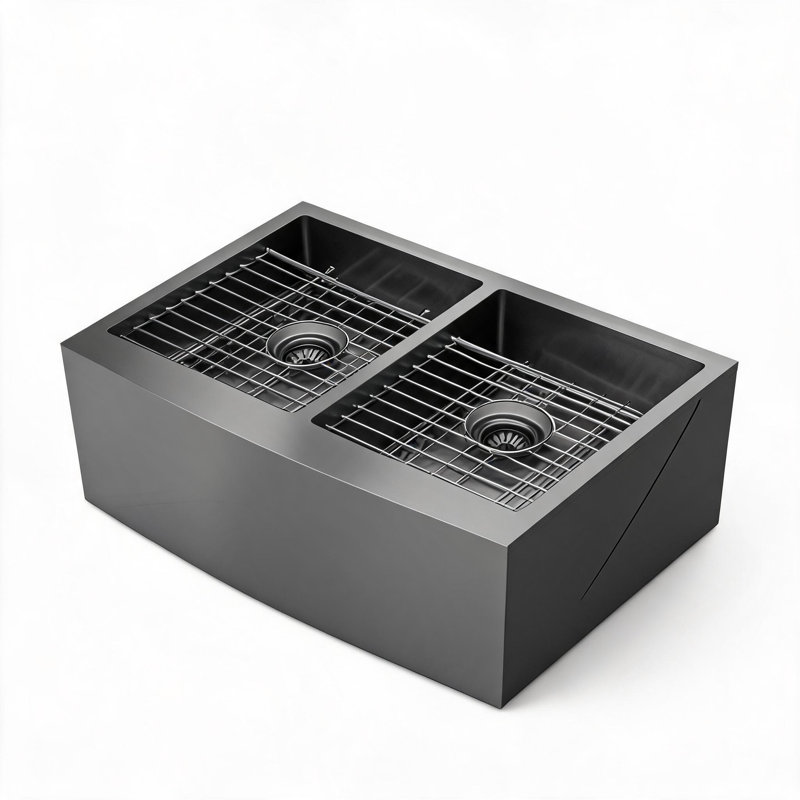 Évier de cuisine de style ferme à double cuve en acier inoxydable noir canon de fusil de 36 pouces avec deux bassins de 10 pouces de profondeur