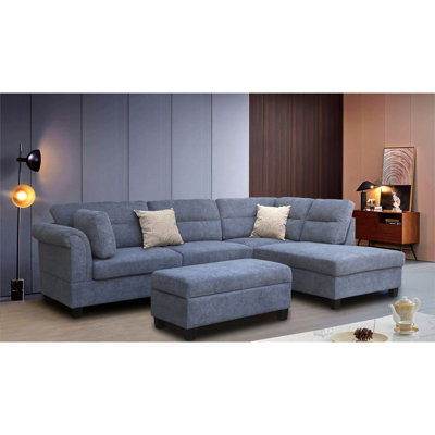 Diego 100"W Stylish Fabric Sectional Sofa - Right Chaise, Storage Ottoman & 2 Accent Pillows Included