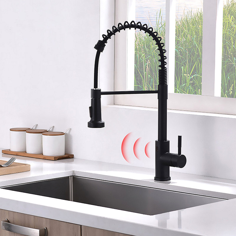 Touchless Kitchen Faucet,Hands Free Automatic Smart Kitchen Faucet Black Smart Kitchen Faucet, Black