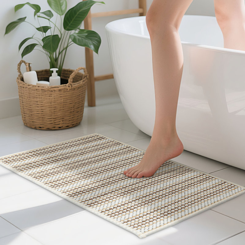 Ultra Thin Gradient Striped Bath Rug With Non-Slip Backing, Coffee, 24" L x 16" W