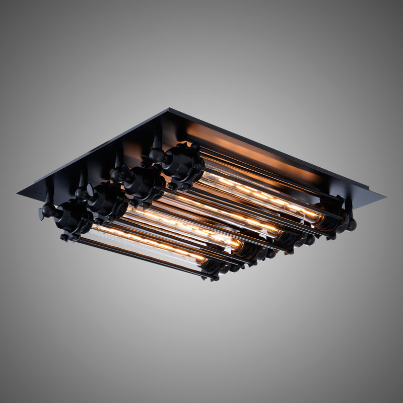 4-Light 17.3" Industrial Black Flush Mount Ceiling Light