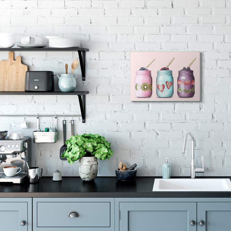 «Fruit Smoothie Jars Food Pink», impression, Plaque murale, H 13 po x l 19 po