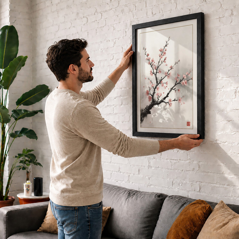 Spring Blossom Branch Japandi - Framed Print, A1 - 84.1 x 59.4 cm, Black