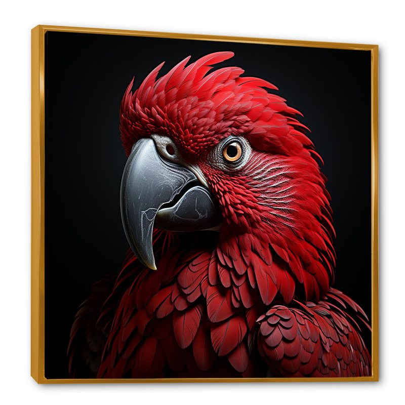 Crimson Elegance, perroquet tropical encadré sur toile, H 24 po x l 24 po x P 1 po, Cadre flottant doré