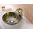 ANZZI Impasto 15.5'' Green Tempered Glass Circular Bathroom Sink with Faucet