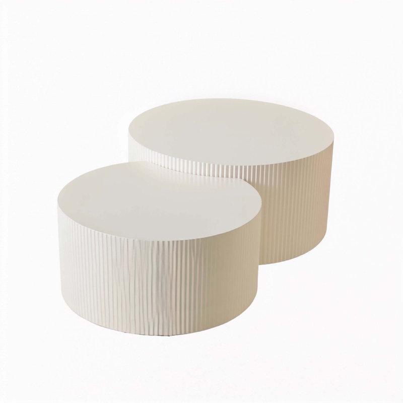 Ensemble de tables basses gigognes à rayures verticales, Beige