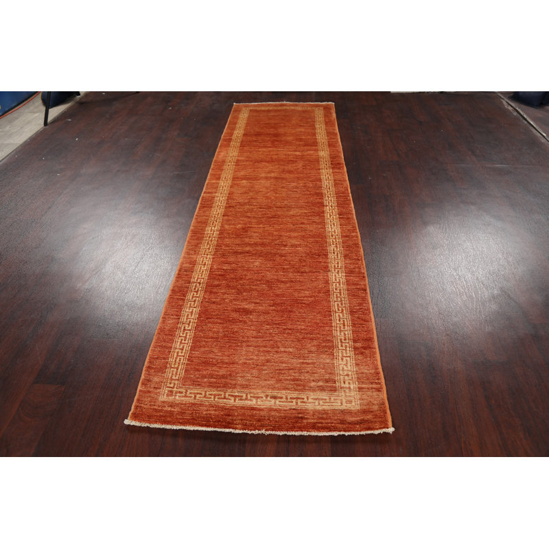 Tapis orange noué à la main de conception unique 2 pi 8 po x 9 pi 2 po