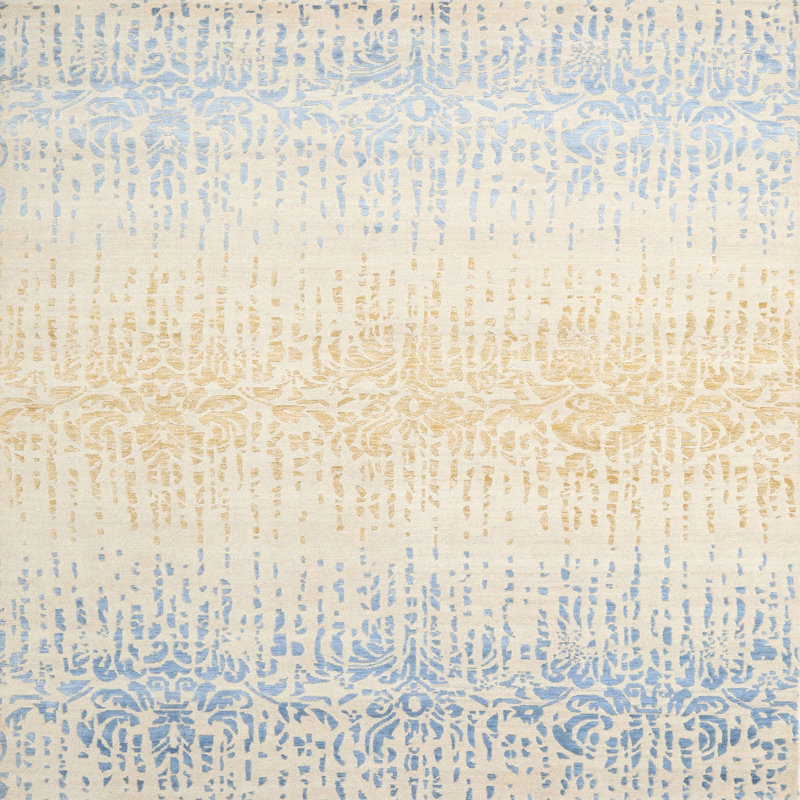Tapis abstrait gris / bleu / brun, Carré 6 pi