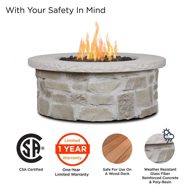 Scottsdale 40" Round Stone Propane Fire Pit Table By Real Flame