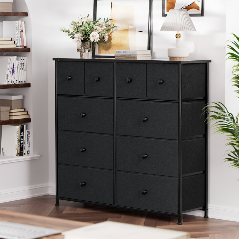 Commode avec commode en bois Ojaswi, 10 commodes en bois, Noir/gris