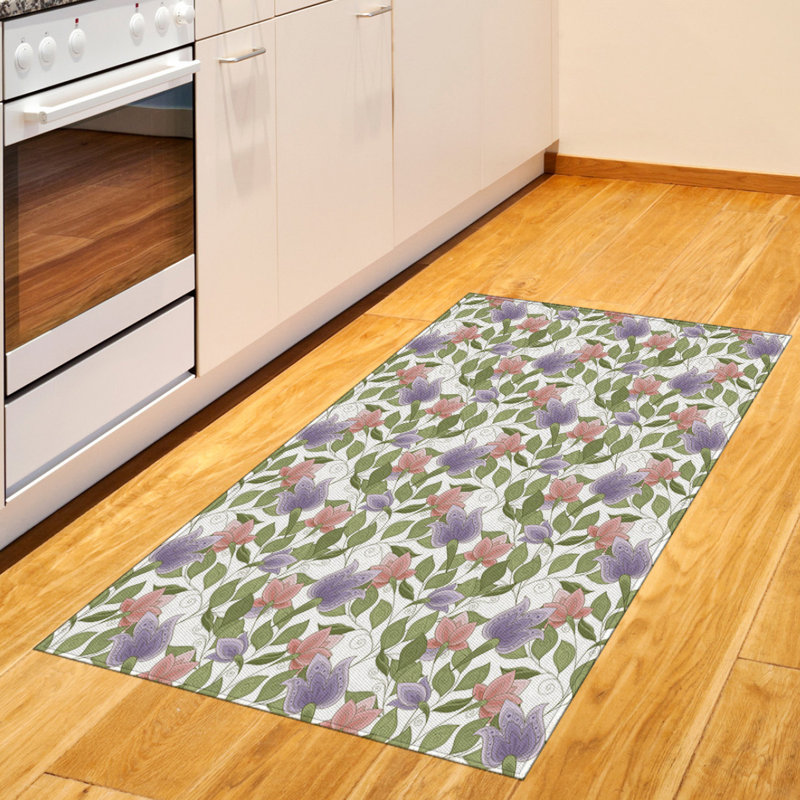 Tapis décoratif floral à haute densité en fibres de polyester, Rectangle 2 pi 7 po x 5 pi