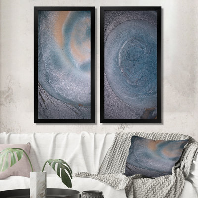 «Luxury Grey and Blue Fluid Art II», ensemble de 2 photographies sur toile
