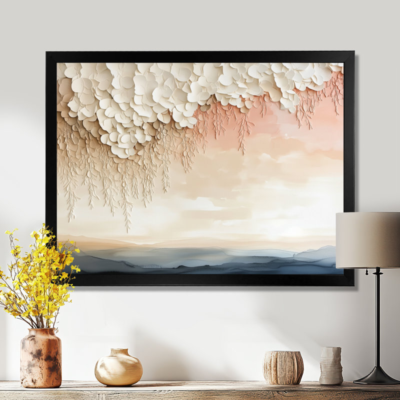 Lueur nordique du soir I - Tableau encadré « Paysage de coucher de soleil blanc », 24" H x 32" W, Black Picture Framed