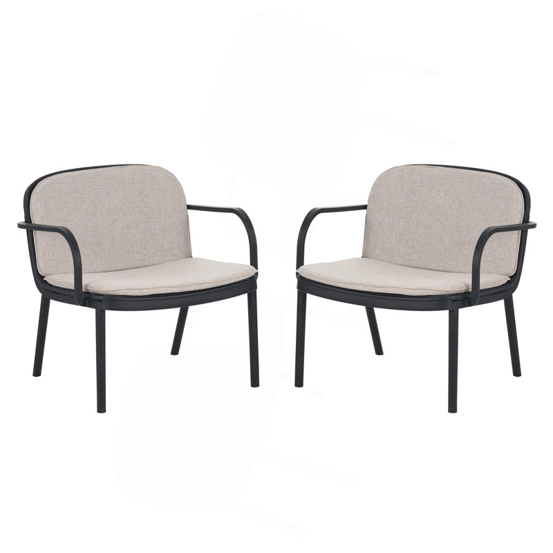 Fauteuil club d'extérieur en PP, structure avec coussin, ensemble de 2, Coussin beige, structure noire