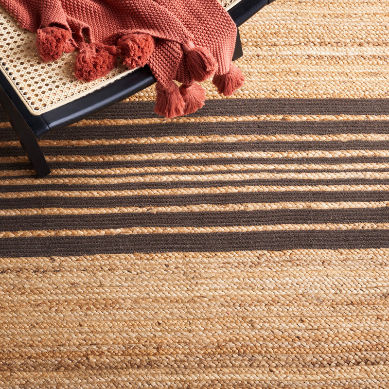 Dequawn Natural Fiber Hand Loomed Jute/Cotton Striped Rug in Brown, Rectangle 3' x 5'