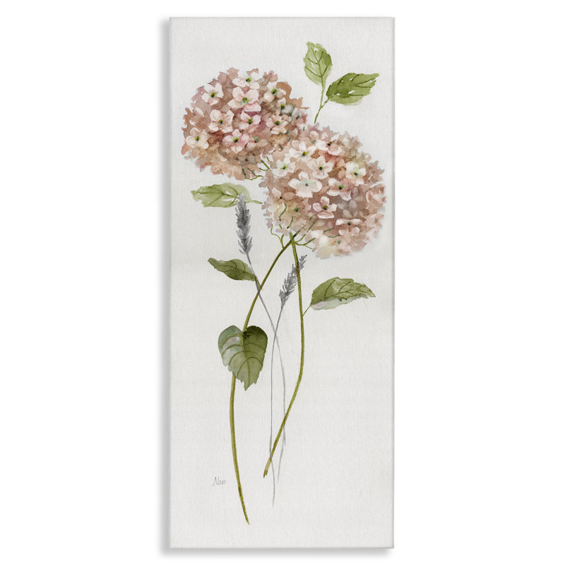 Deux hortensias roses, toile par Nan, H 24 po x l 10 po